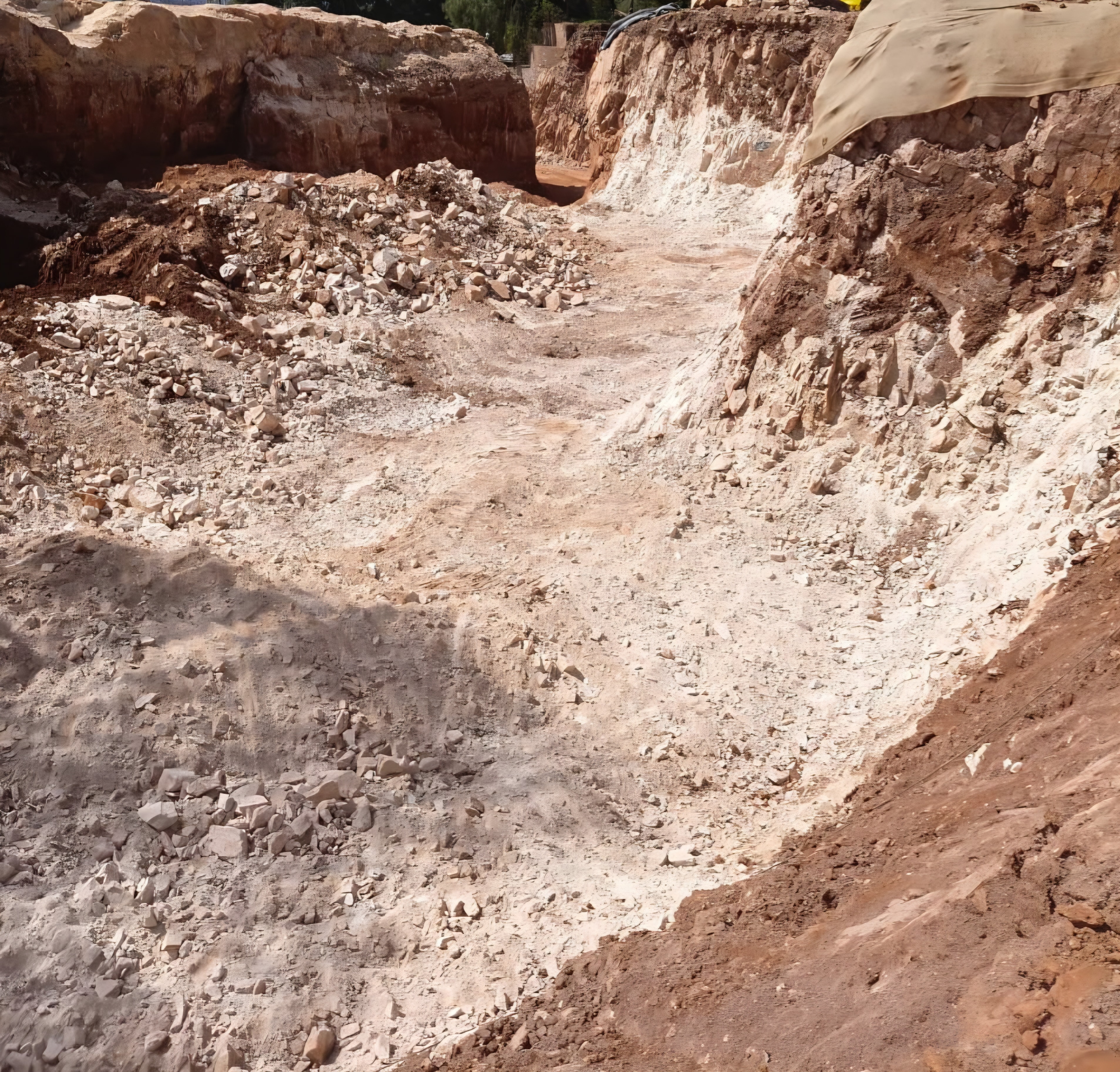 Deep trench excavation through solid rock